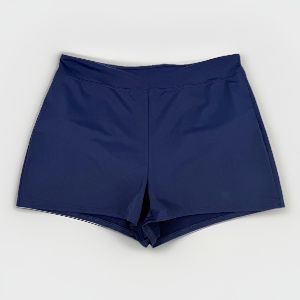 Lands‎ End Swim Shorts Size 16 Navy Blue Swimsuit Lined Attached Brief Bottoms